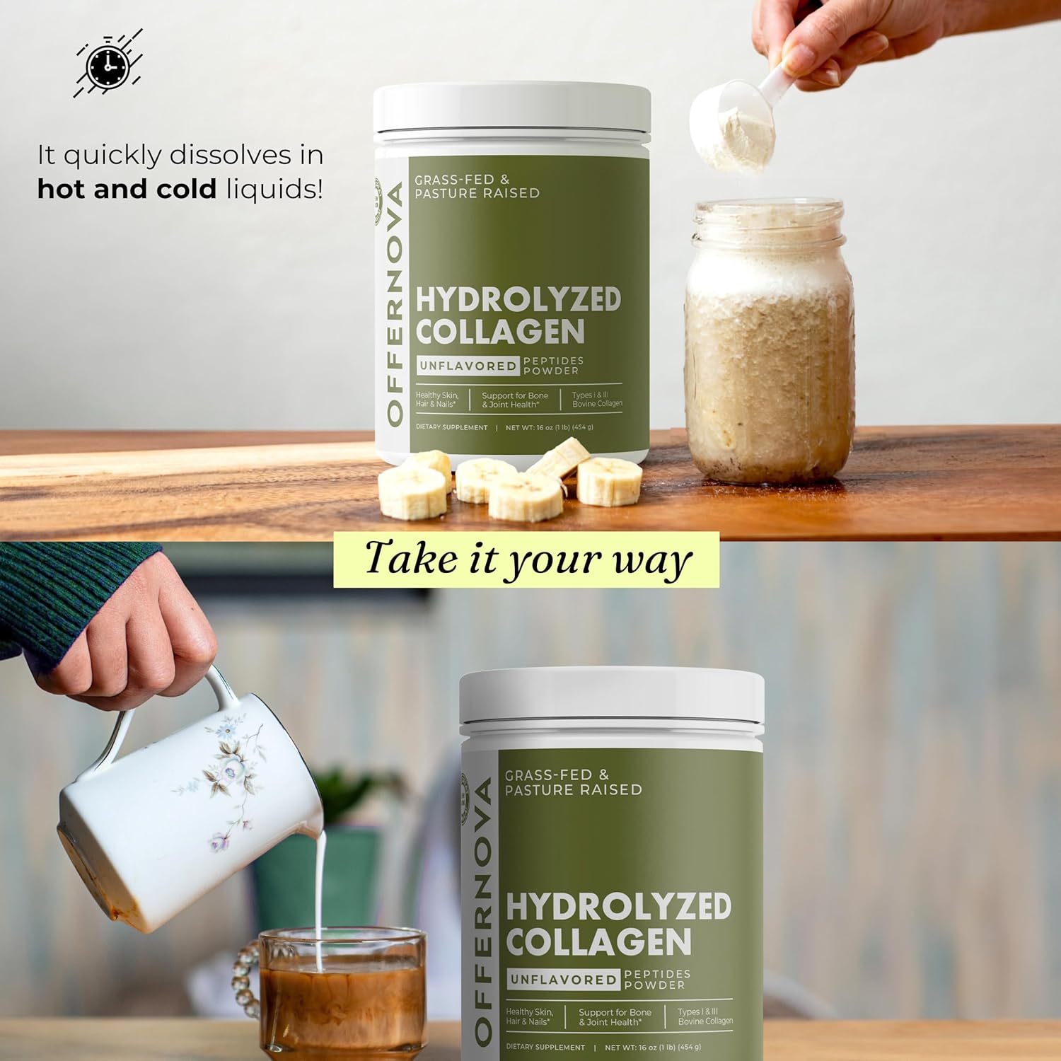 Polvo de péptidos de colágeno hidrolizados - 100% puro, alimentado con pasto y sin sabor para mujeres y hombres - para huesos saludables, articulaciones, cabello y piel