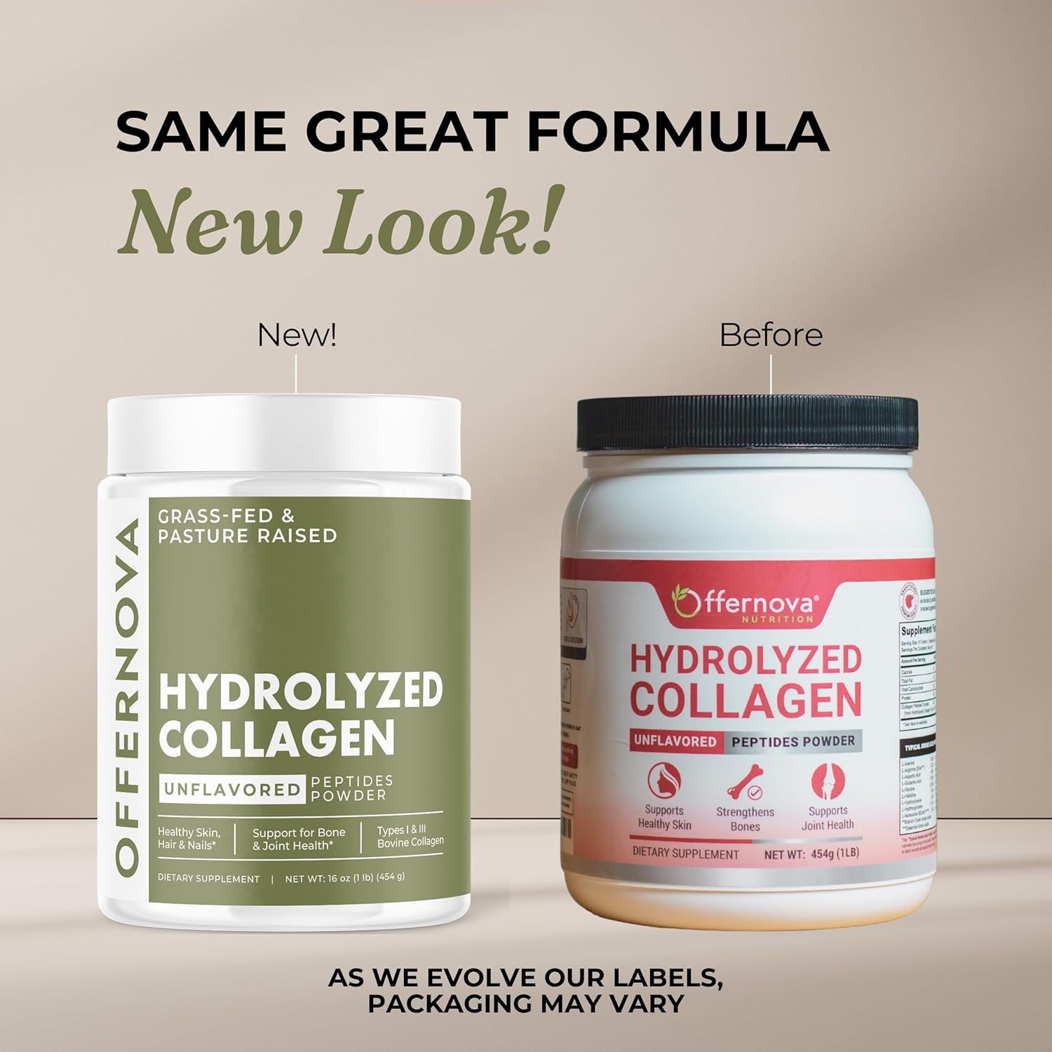 Polvo de péptidos de colágeno hidrolizados - 100% puro, alimentado con pasto y sin sabor para mujeres y hombres - para huesos saludables, articulaciones, cabello y piel